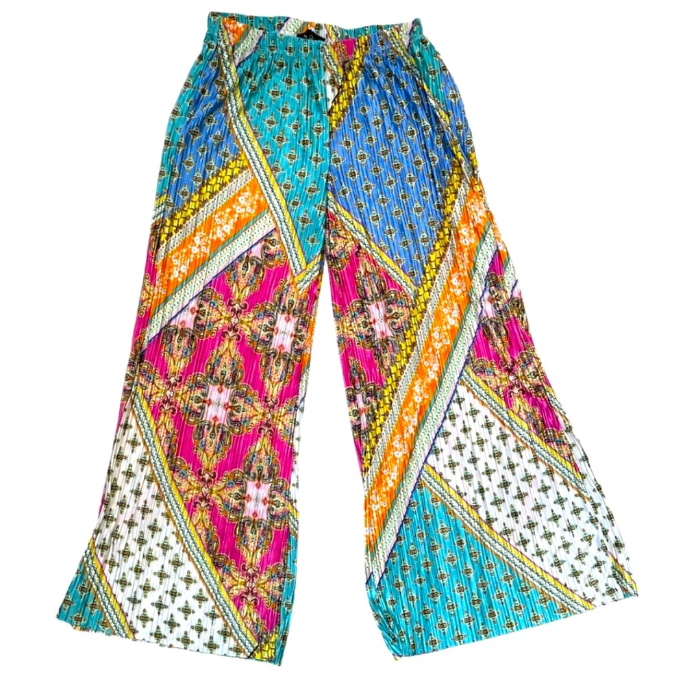 Melissa Paige Womens Wide Leg Pants Sz S Paisley Palazzo High Rise Colorful Boho